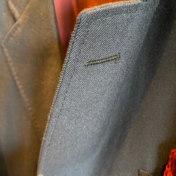 Navy Blue Solid Pure Virgin Wool 2 Button Men Blazer Jacket Coat Body Long 32 - Picture 10 of 12